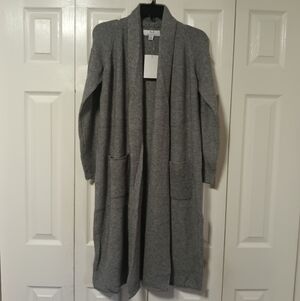 Magaschoni Long Cardigan Open Front Heather Gray